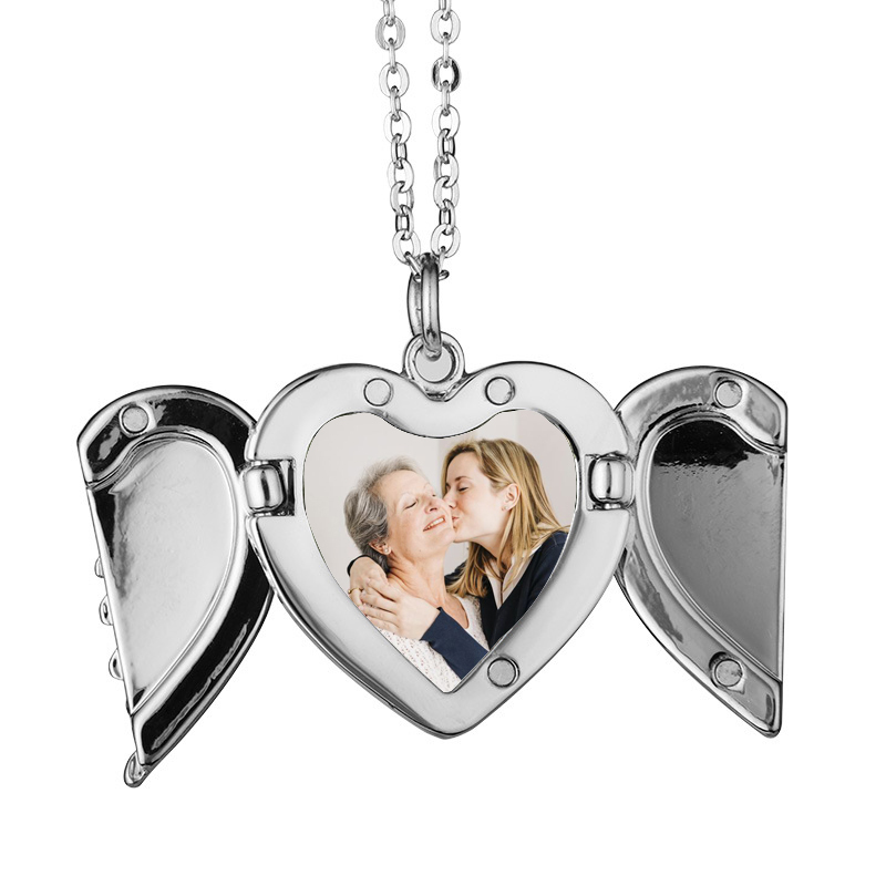 Sublimation Angle Wing Heart Necklace Blanks Wholesale Metal Necklace