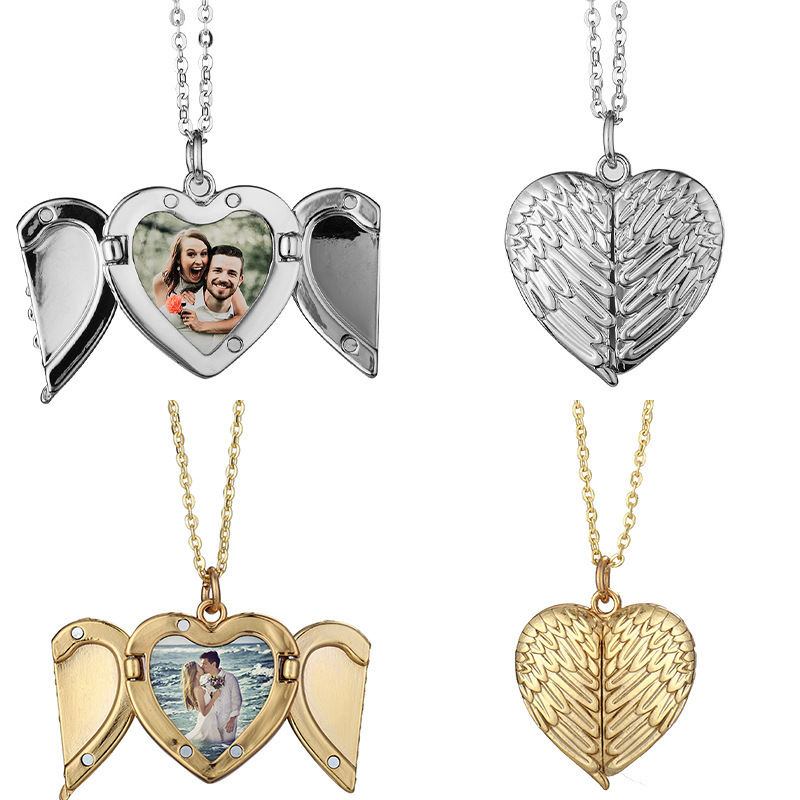 Sublimation Angle Wing Heart Necklace Blanks Wholesale Metal Necklace