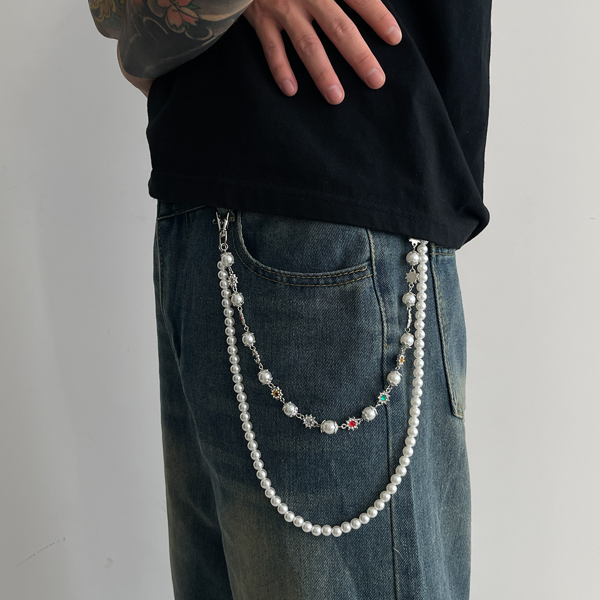 Diamond-encrusted Pearl Flower Bag Chain Trouser Chain