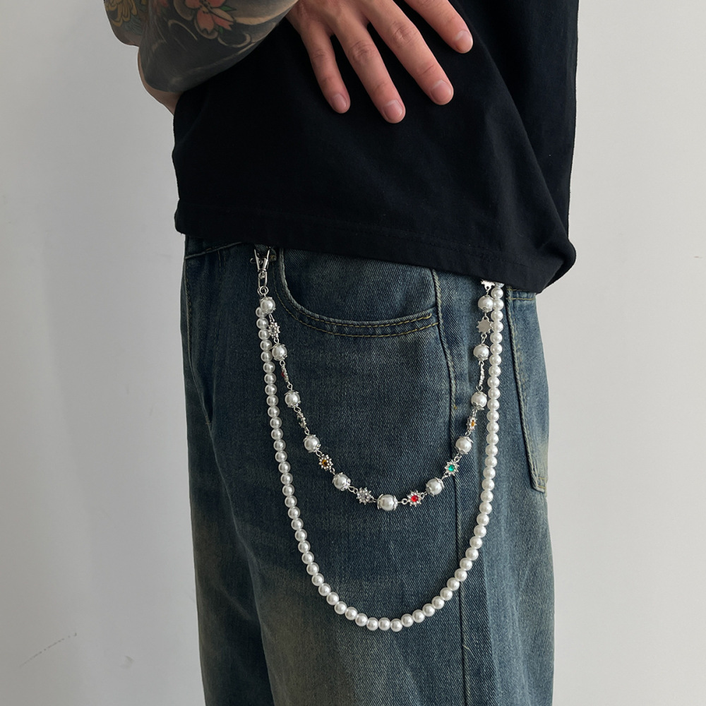 Diamond-encrusted Pearl Flower Bag Chain Trouser Chain