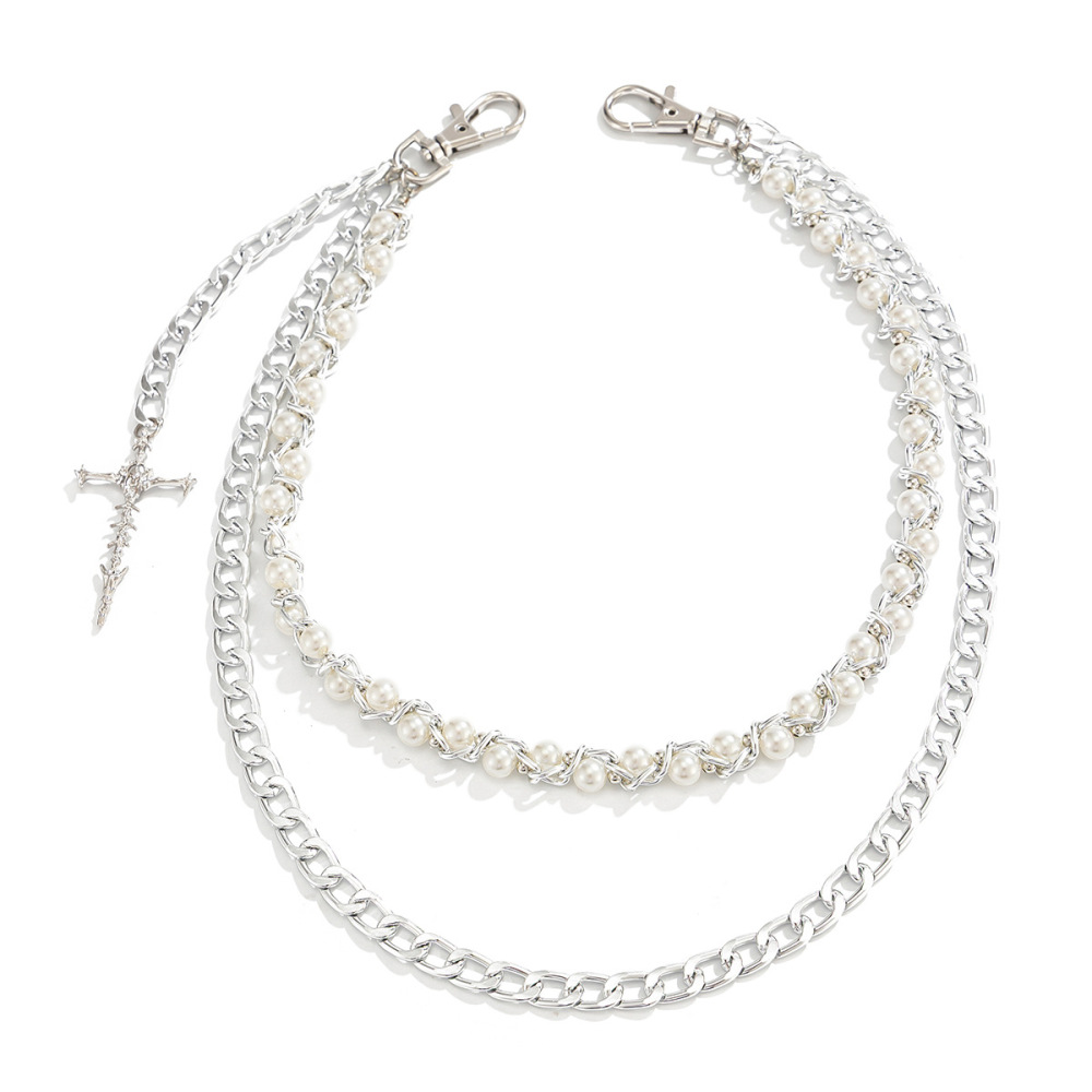 Cross Pearl Chain Trouser Chain Bag Chain