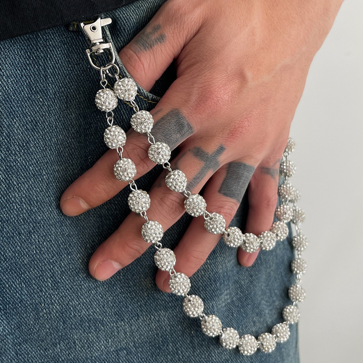 Diamond-encrusted Beaded Trouser Chain Bag Chain