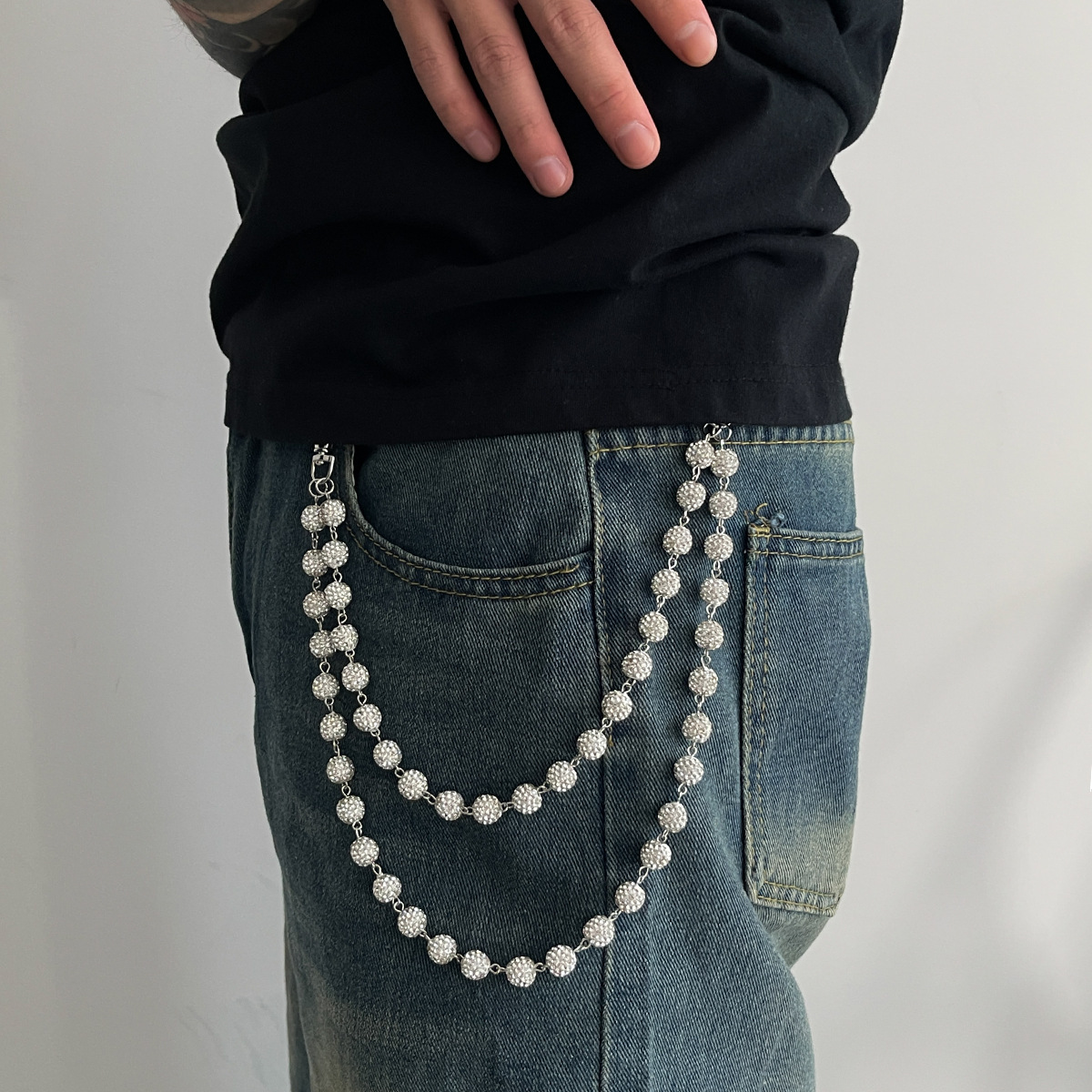 Diamond-encrusted Beaded Trouser Chain Bag Chain