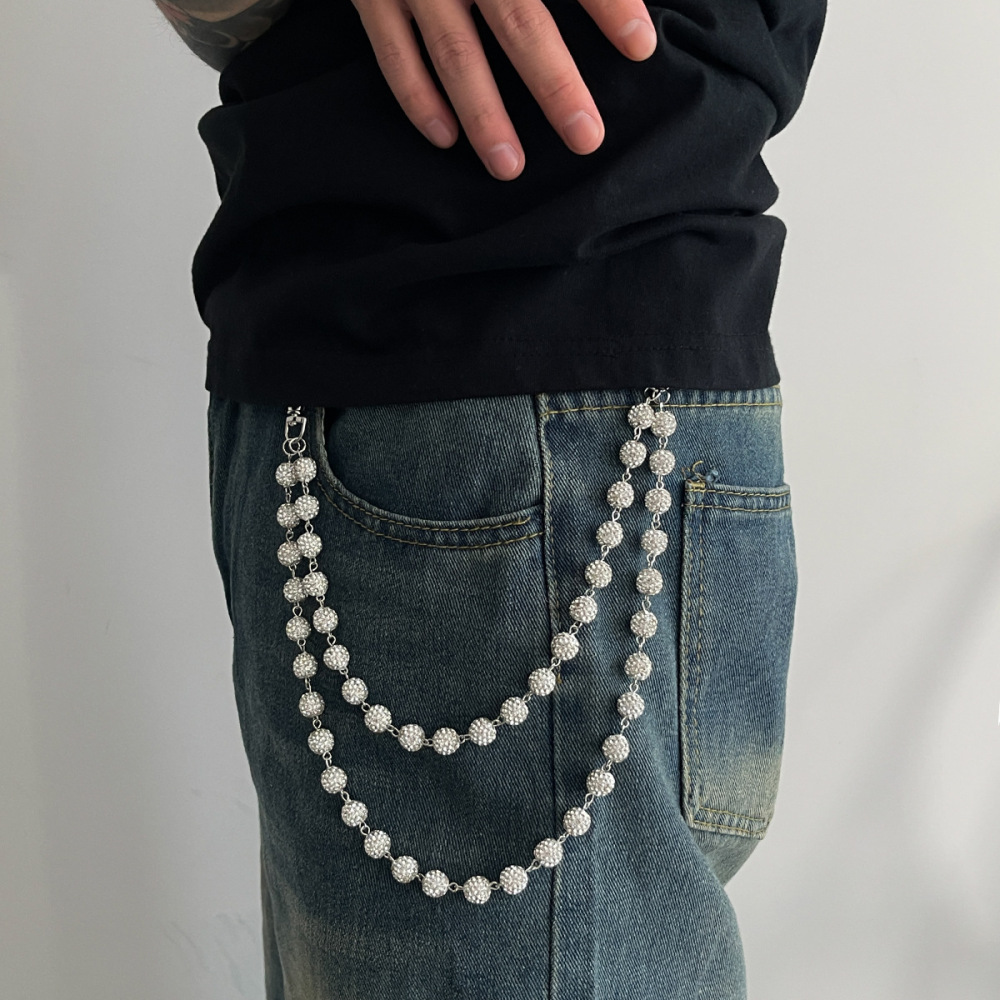 Diamond-encrusted Beaded Trouser Chain Bag Chain