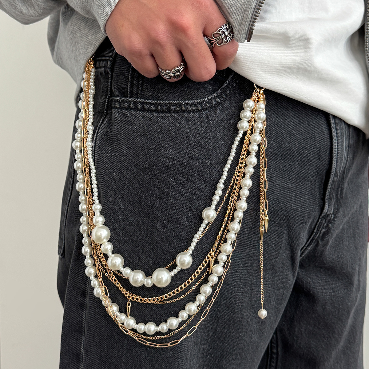 Pearl Chain Stacked Trouser Chain Wallet Chain Bag Chain