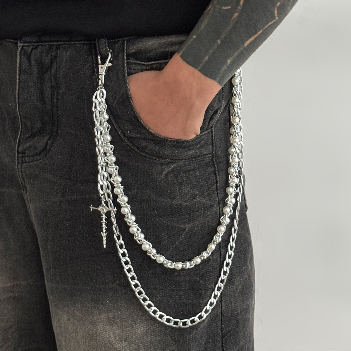 Cross Pearl Chain Trouser Chain Bag Chain