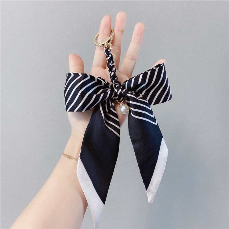 Pearl Silk Scarf Bow Keychain Bag Pendants