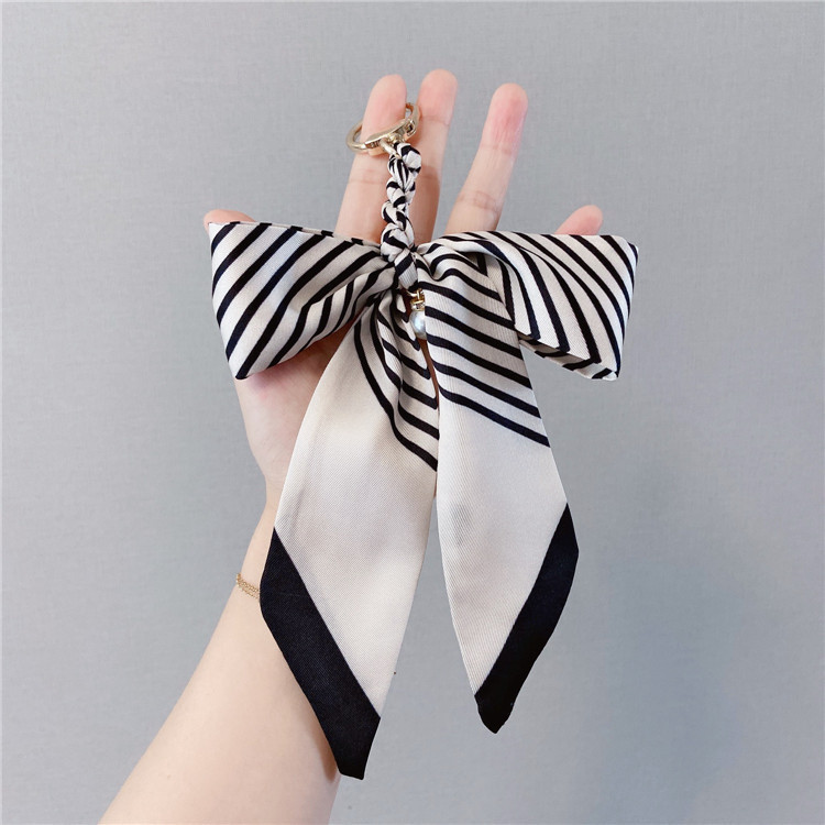 Pearl Silk Scarf Bow Keychain Bag Pendants
