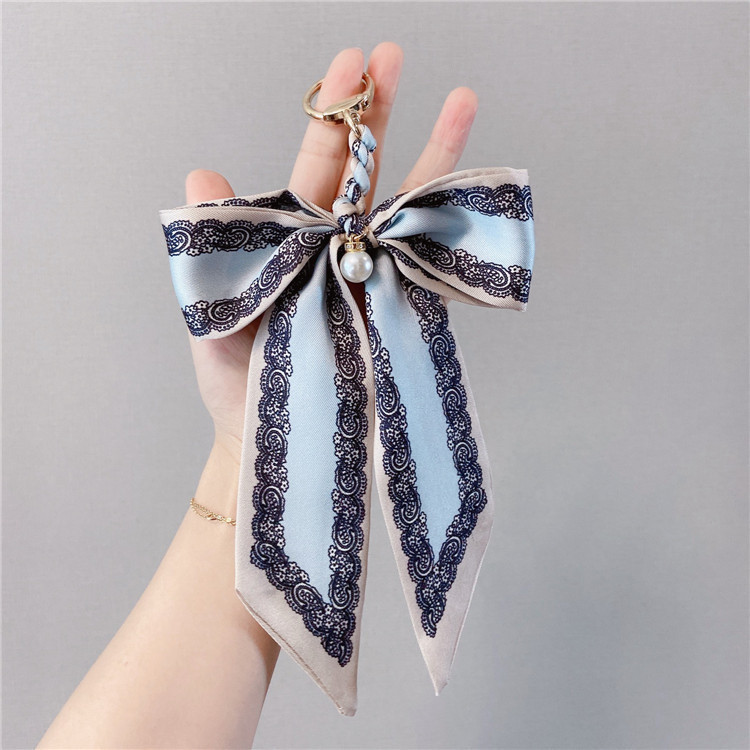 Pearl Silk Scarf Bow Keychain Bag Pendants