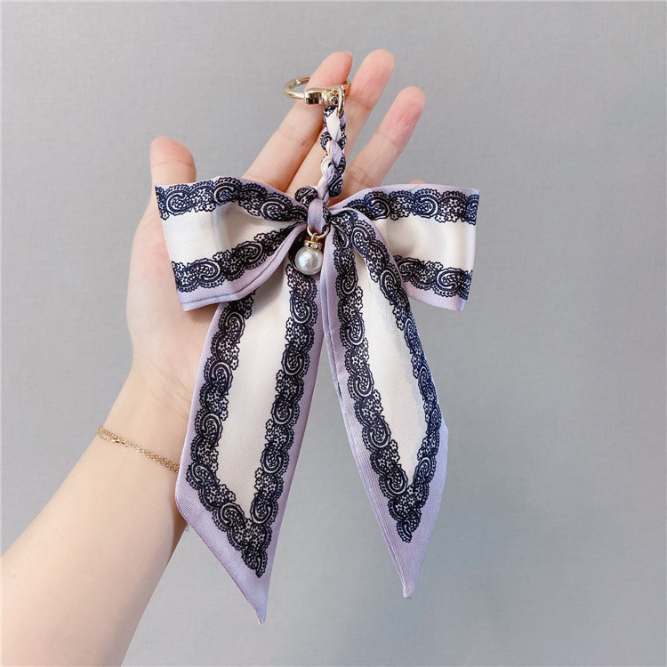 Pearl Silk Scarf Bow Keychain Bag Pendants