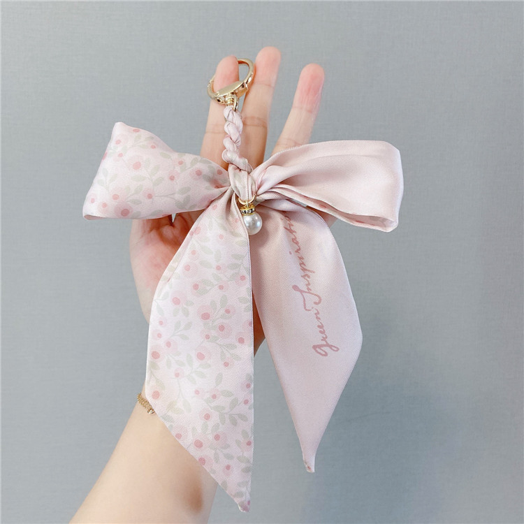 Pearl Silk Scarf Bow Keychain Bag Pendants