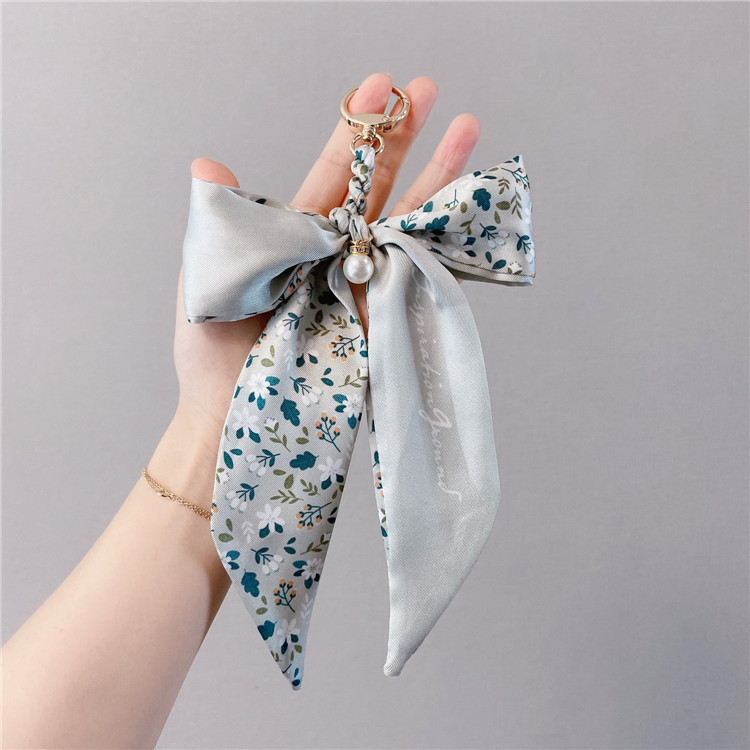 Pearl Silk Scarf Bow Keychain Bag Pendants