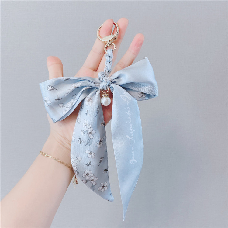 Pearl Silk Scarf Bow Keychain Bag Pendants