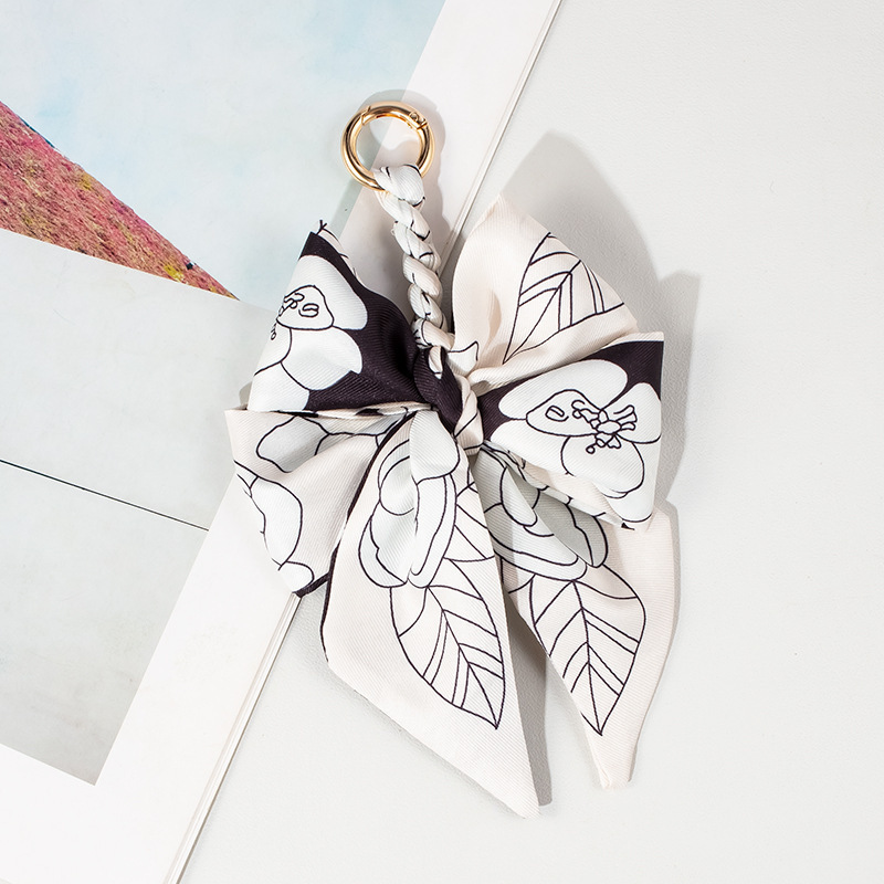 Pearl Silk Scarf Bow Keychain Bag Pendant
