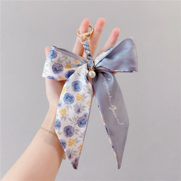 Pearl Silk Scarf Bow Keychain Bag Pendants