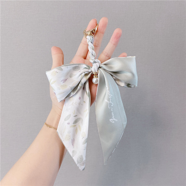 Pearl Silk Scarf Bow Keychain Bag Pendants