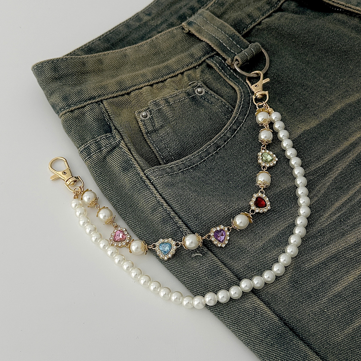 Colorful Rhinestone Flower Bag Chain Pants Chain