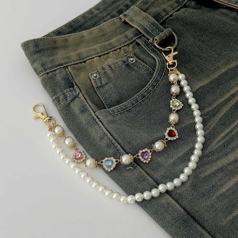 Colorful Rhinestone Flower Bag Chain Pants Chain