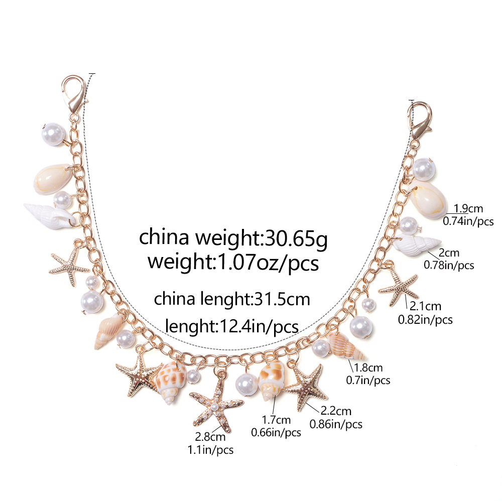 Bohemian Style Starfish, Conch Pearl Bag Chain