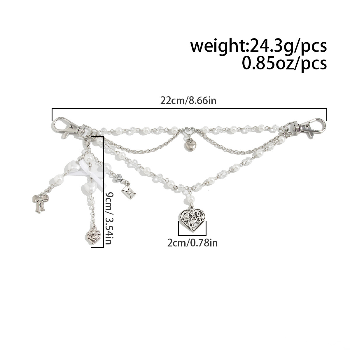 Personalized Heart-shaped Pearl Bag Chain