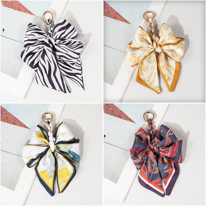 Pearl Silk Scarf Bow Keychain Bag Pendant