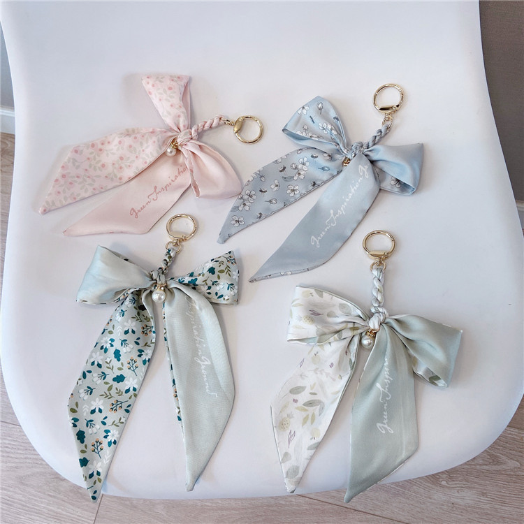 Pearl Silk Scarf Bow Keychain Bag Pendants