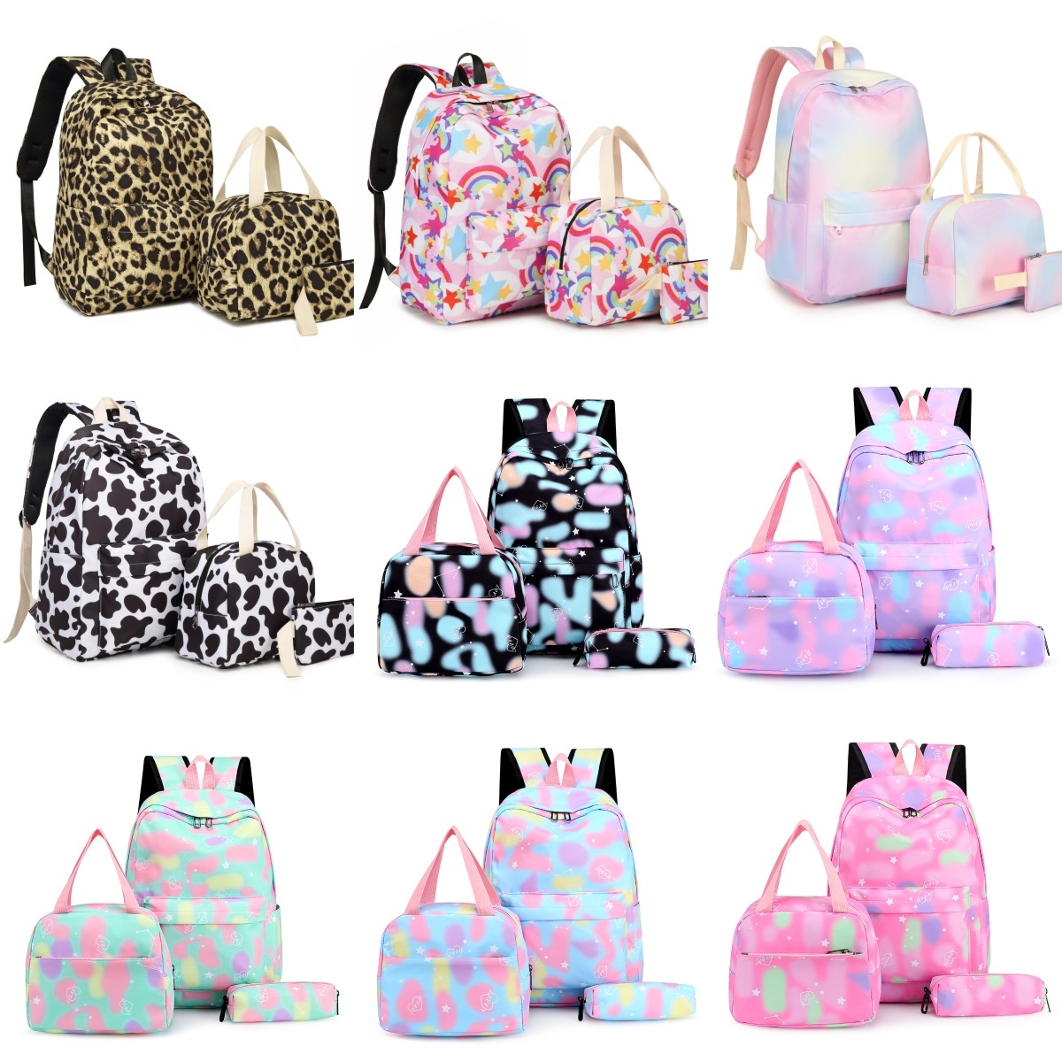 3-Piece Casual Student Backpack Set: Large-Capacity Minimalist School Bag, Lunch Bag, and Pencil Case
