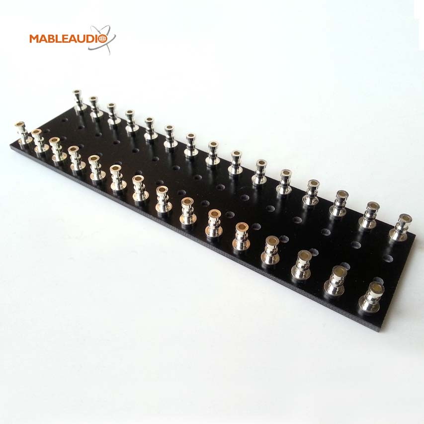 MABP0288B  143x38x2 black board w/silver plated round turrets