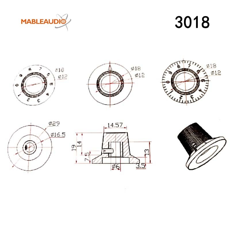 MAKP0242 10pcs Dia29x19mm 3018 Pot knob