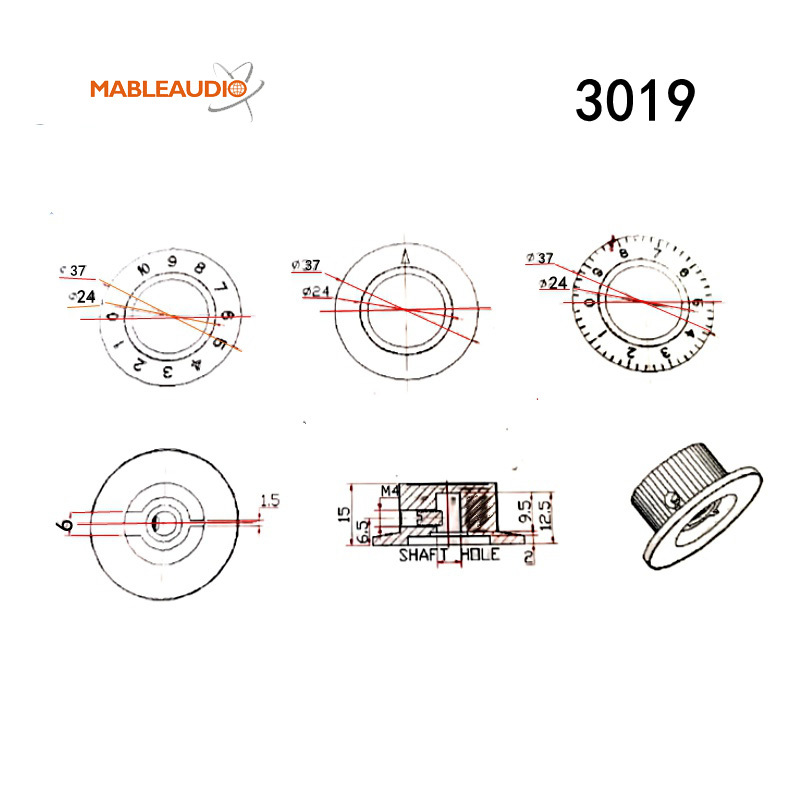 MAKP0030 10pcs Pot Knob 37X15 3019
