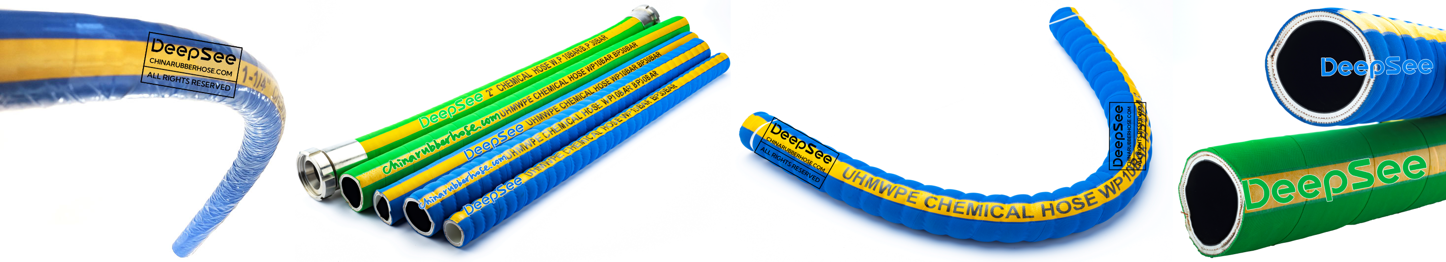 All kinds of chemical rubber hoses, bent and straight, blue and green - DeepSee