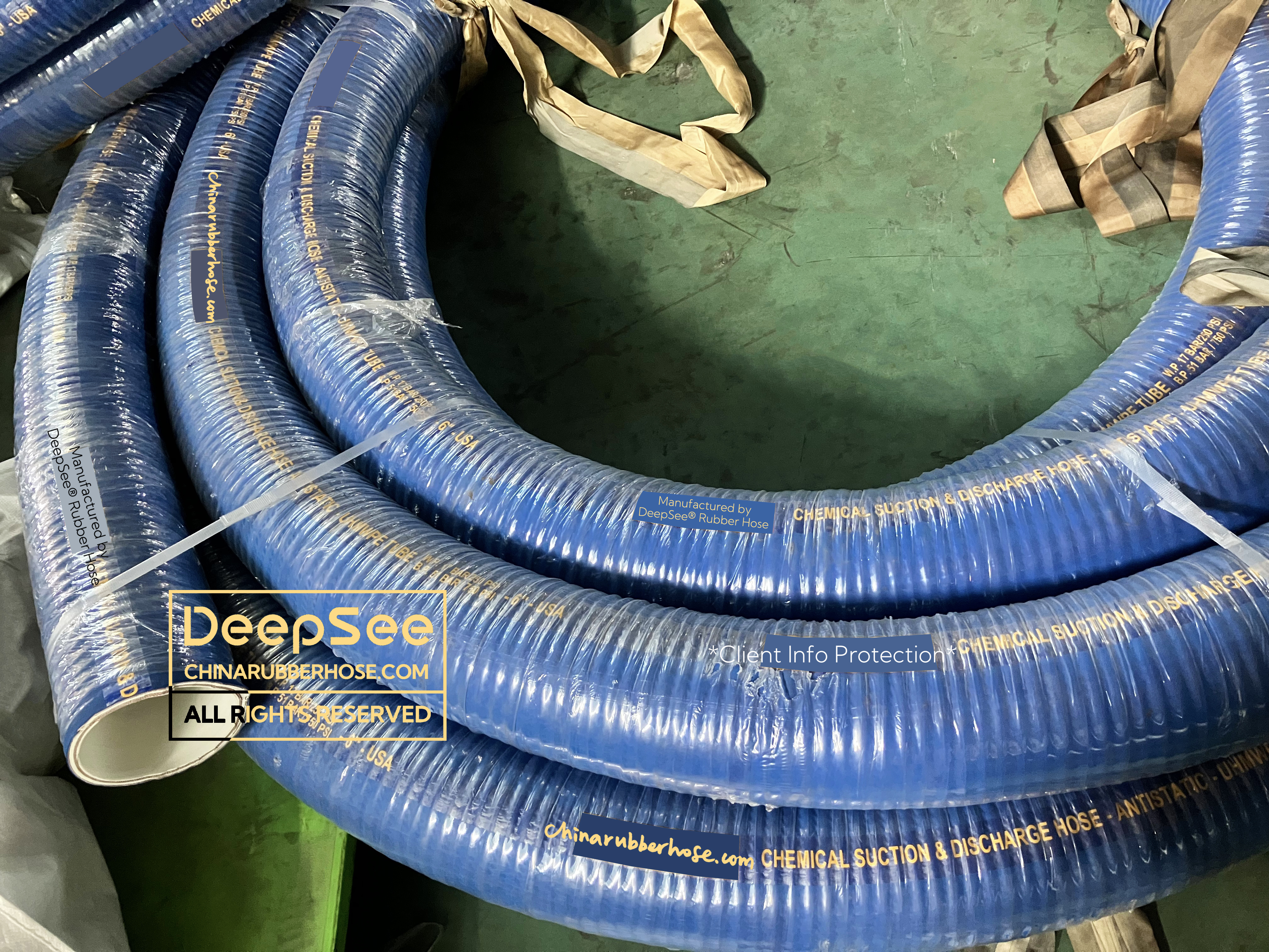 Blue, corrugated antistatic chemical suction & discharge hose - DeepSee