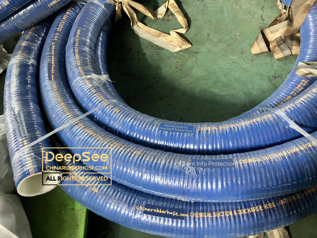 Blue, corrugated antistatic chemical suction & discharge hose - DeepSee