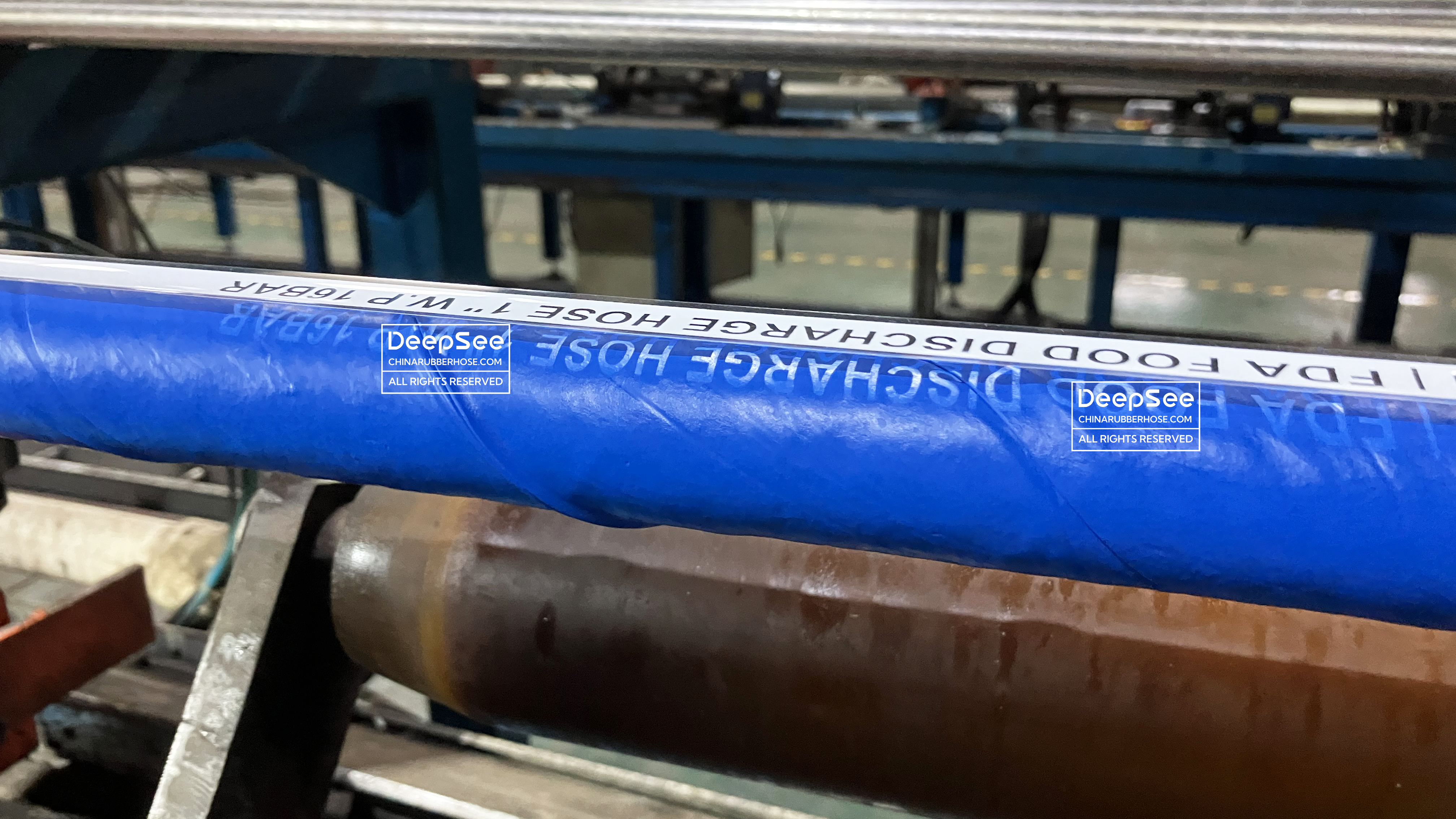 FDA food discharge hose on production, adding white label - DeepSee