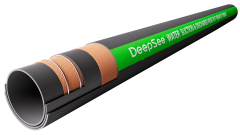 Dark grey water suction and discharge hose with green label - DeepSee