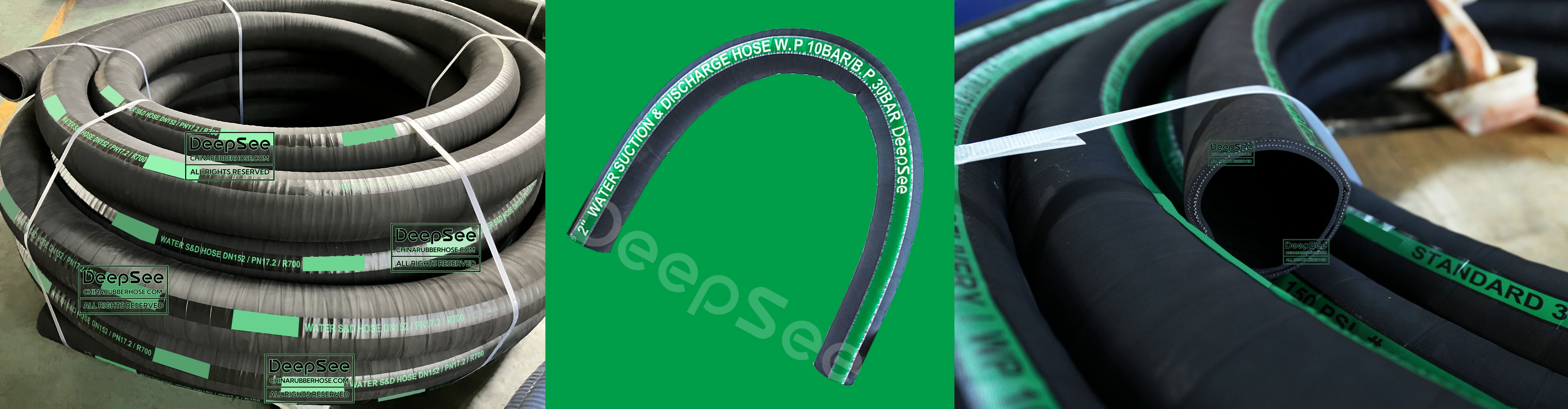 Black water suction and discharge hose with green label - DeepSee