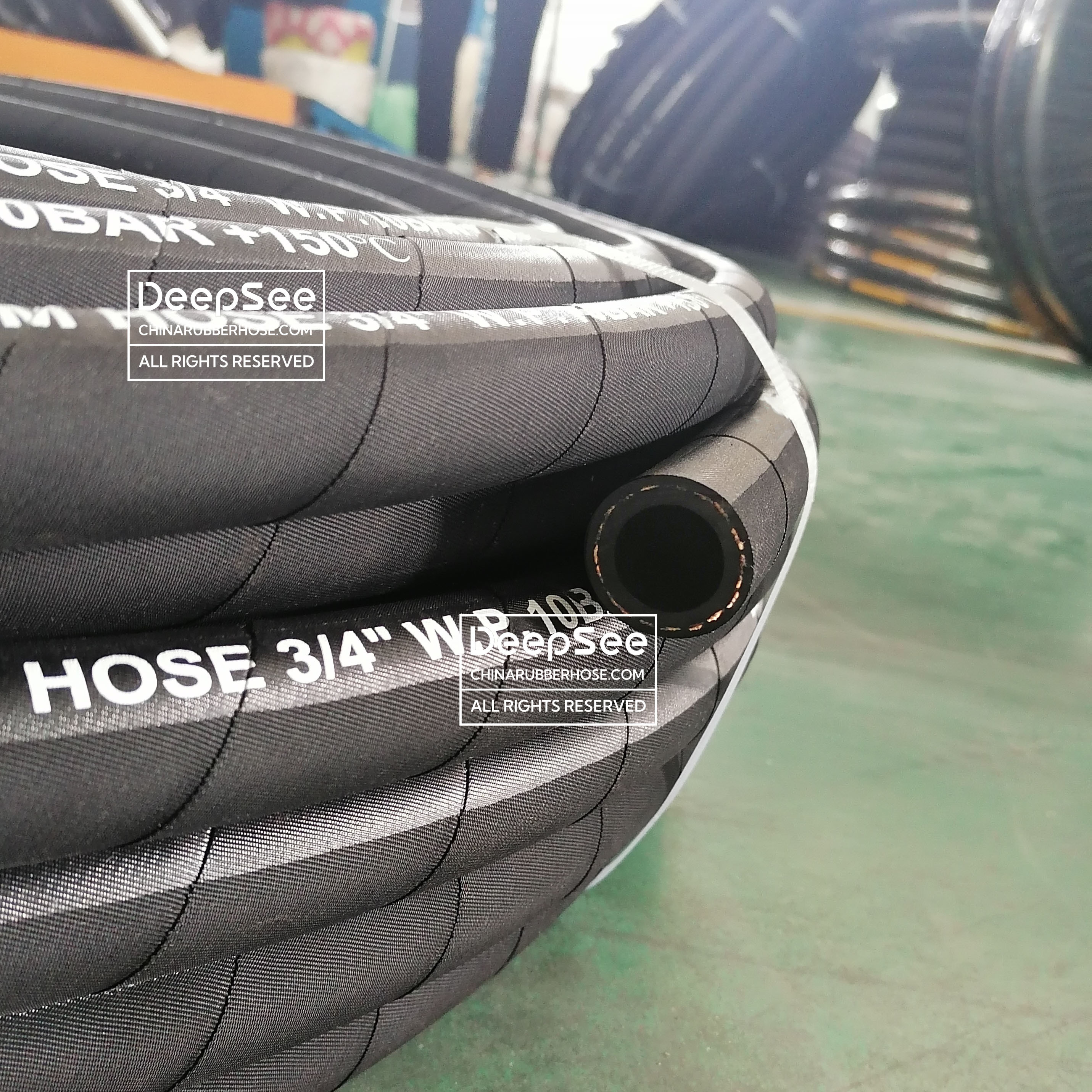Black braided steam hose, 10bar, 0.75inch - DeepSee