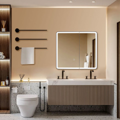 LED Bathroom Medicine Cabinet with Round Corner Framed Mirror Door 22 x 20 inch, Recessed or Surface Mount, with Adjustable Glass shelves