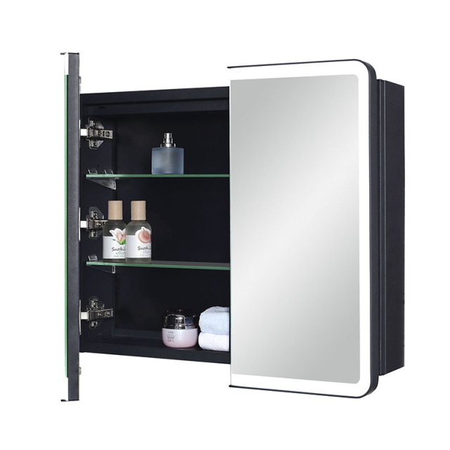LED Bathroom Medicine Cabinet with Round Corner Framed Mirror Door 22 x 20 inch, Recessed or Surface Mount, with Adjustable Glass shelves