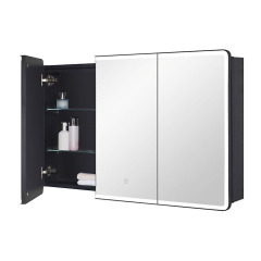 Lighted Bathroom Medicine Cabinet with Round Corner Framed Mirror Door 40 x 25.5 inch, Recessed or Surface Mount, with Adjustable Glass shelves