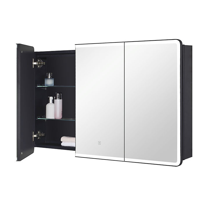 Lighted Bathroom Medicine Cabinet with Round Corner Framed Mirror Door 40 x 25.5 inch, Recessed or Surface Mount, with Adjustable Glass shelves