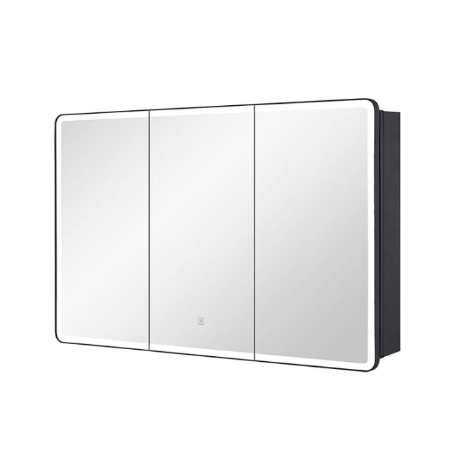 Lighted Bathroom Medicine Cabinet with Round Corner Framed Mirror Door 40 x 25.5 inch, Recessed or Surface Mount, with Adjustable Glass shelves
