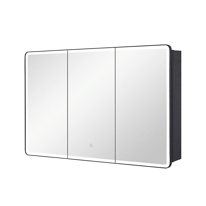 Lighted Bathroom Medicine Cabinet with Round Corner Framed Mirror Door 40 x 25.5 inch, Recessed or Surface Mount, with Adjustable Glass shelves