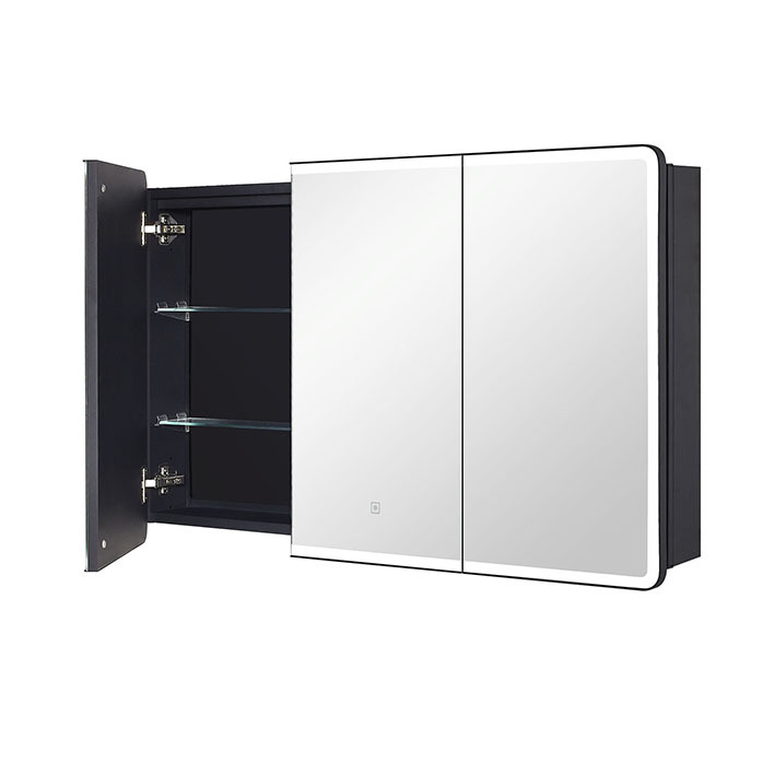 Lighted Bathroom Medicine Cabinet with Round Corner Framed Mirror Door 40 x 25.5 inch, Recessed or Surface Mount, with Adjustable Glass shelves