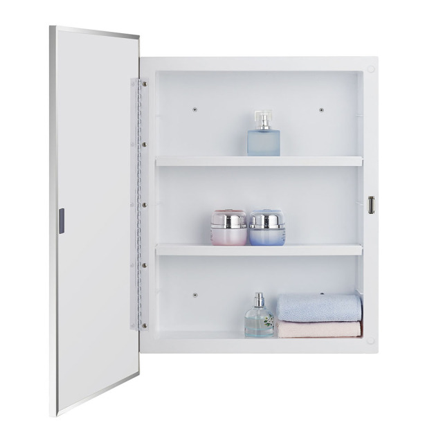 IDYLLOR Plastic Bathroom Medicine Cabinet with Framed Mirror 16 x 22 inch, Surface and Recessed Mount