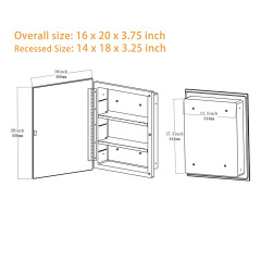 IDYLLOR Plastic Medicine Mirror Cabinet for Bathroom 16 x 20 inch, Surface and Recessed Mount