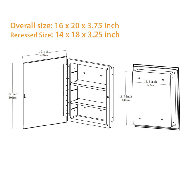 IDYLLOR Plastic Medicine Mirror Cabinet for Bathroom 16 x 20 inch, Surface and Recessed Mount