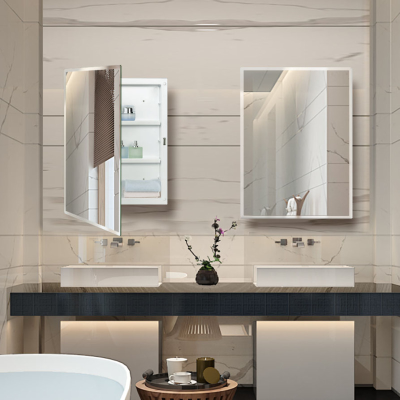 IDYLLOR Plastic Bathroom Medicine Mirror Cabinet 16 x 22 inch, Surface and Recessed Mount, Beveled Edge Mirror