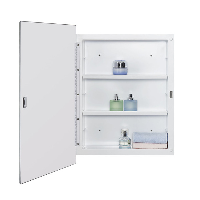 IDYLLOR Plastic Bathroom Medicine Mirror Cabinet 16 x 22 inch, Surface and Recessed Mount, Beveled Edge Mirror