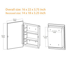 IDYLLOR Plastic Bathroom Medicine Mirror Cabinet 16 x 22 inch, Surface and Recessed Mount, Beveled Edge Mirror